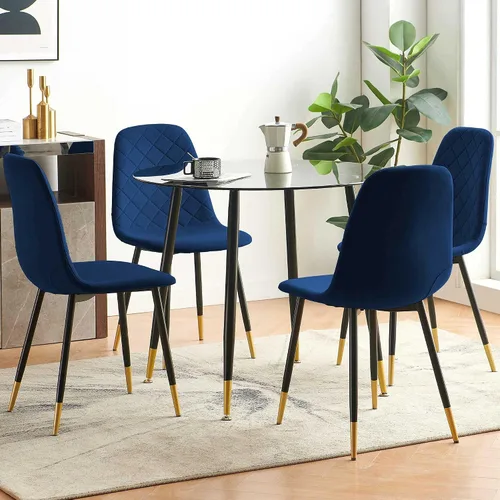 Vista 8 de Juego de 2 sillas de comedor de terciopelo azul marino, sillas tapizadas de cocina y comedor con patas de metal, sillas decorativas modernas