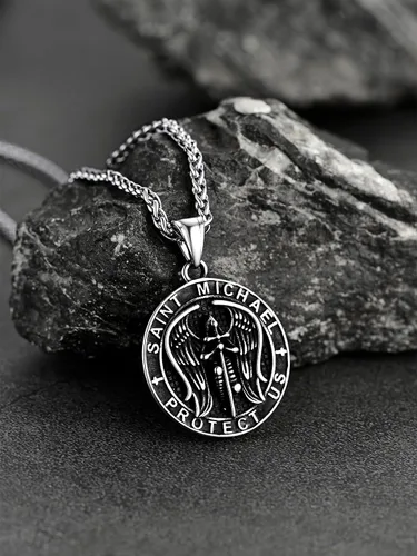 Vista 8 de FaithHeart Saint Michael Necklace, Stainless Steel18K Gold Plated St Michael the Archangel Pendant Amulet for Men Women with Gift Packaging