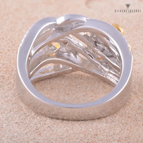 Vista 7 de SILVERCLOSEOUT Anillo de plata de ley con diamantes de imitación en dos tonos (talla 5-9)