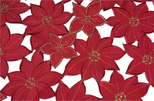 Vista 2 de Camino de mesa de Navidad bordado de flor de pascua, 16 x 34 pulgadas