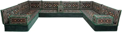 Vista 60 de arabicsofa Sofá en forma de U de estilo árabe para el suelo – Juego de Majlis hecho a mano – Sofá de estilo bohemio