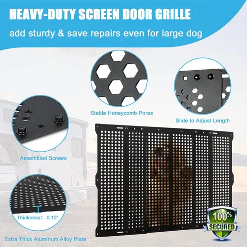 Vista 4 de Protector de Puerta con Malla de RV para Perros, Protectores de Rejilla de Entrada de RV de Aleación de Aluminio Ajustables, Accesorios de Defensa