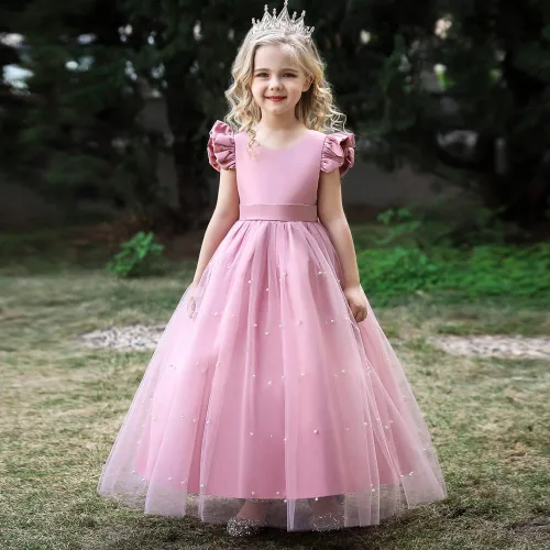 Vista 3 de Cichic Elegantes vestidos largos para niñas pequeñas y grandes, para fiesta de cumpleaños, boda, concurso, graduación, graduación, graduación