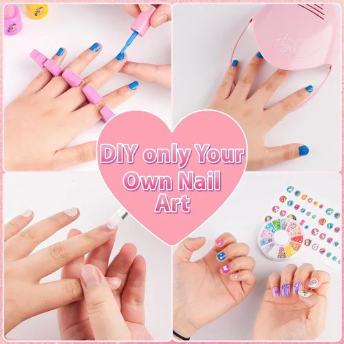 Vista 4 de Juego de esmaltes de uñas para niñas, no tóxico, de secado rápido, con secador de uñas y calcomanías de uñas de bricolaje, regalos de Navidad