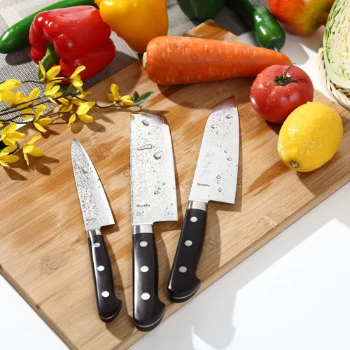 Vista 8 de Cuchillo japonés sombreado Damasco VG-10 16 capas mango de madera de Pakkawood negro, 5.3 pulgadas (5.315 in)