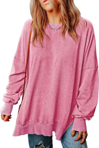 Vista 10 de SHEWIN Sudadera casual de manga larga con cuello redondo para mujer, ligera, holgada