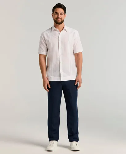 Vista 4 de Cubavera Camisa de manga corta con botones de mezcla de lino para hombre (disponible en tallas grandes y altas)