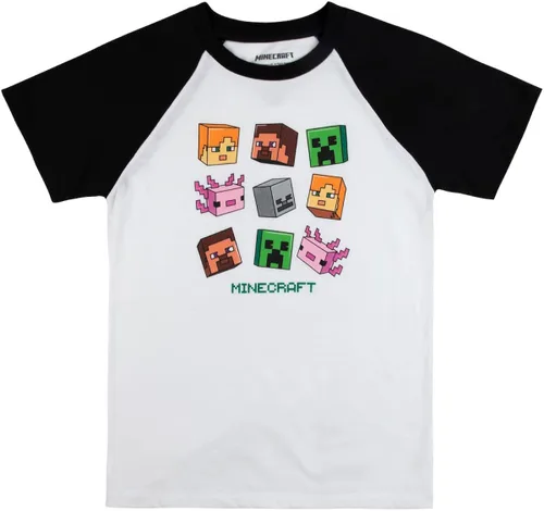 Vista 3 de Minecraft Creepers and Personacter Heads - Camisetas de manga corta con cuello redondo y manga corta, paquete de 4 camisetas para niño