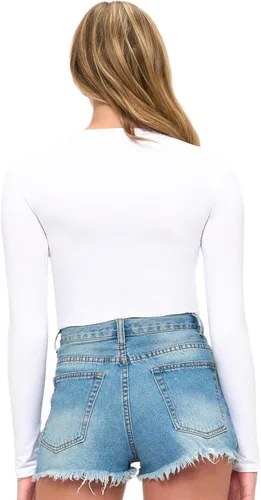 Vista 6 de Natural Uniforms Camiseta Baby Tee Crop Top de Manga Larga Y2K Súper Suave y Súper Elástica para Mujeres Blanco
