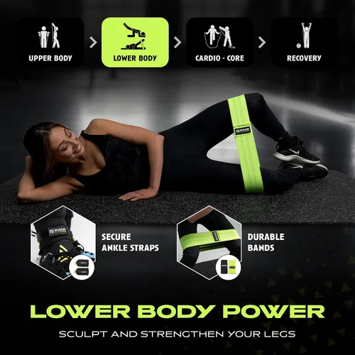 Vista 4 de Rage Fitness Ex Kit 9 en 1 gimnasio en una bolsa – Bandas elásticas, para glúteos y resistencia con asas, anclaje de puerta, viajes, oficina