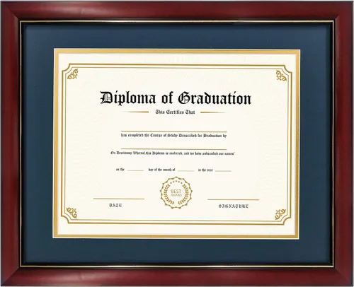 Vista 14 de GraduatePro Marco de diploma de certificado de 8.5 x 11, madera maciza y acrílico con protección UV, acabado cereza con ribete dorado