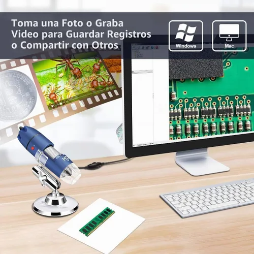 Vista 4 de Cámara de microscopio USB HD 2MP para Android y Windows Linux Mac PC