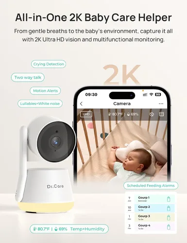 Vista 10 de Dr.Care LumiView Smart WiFi Baby Monitor – 5 pulgadas 1080P FHD y control de aplicación de cámara 2K, modo de privacidad, batería extraíble de 5000