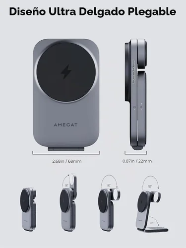 Vista 5 de Estación de carga 3 en 1, soporte de carga inalámbrico plegable con certificación MagFusion Z de 15 W, compatible con MagSafe para iPhone gris