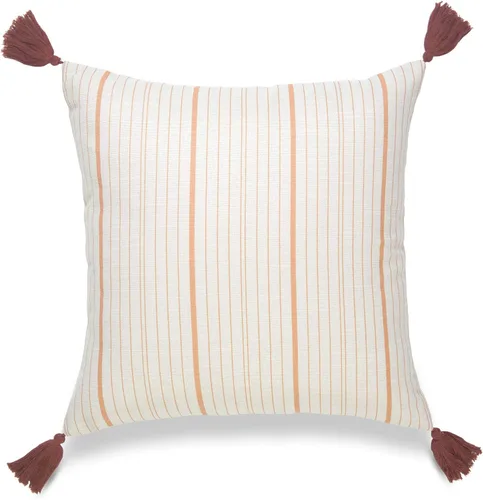 Vista 10 de Hofdeco Funda de almohada lumbar decorativa de otoño, solo para sofá, sofá o cama, borla de rayas naranjas, 12 x 20 pulgadas