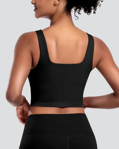 Vista 2 de Sujetadores deportivos para mujer, paquete de 5 unidades, cuello cuadrado, camiseta corta sin mangas acolchada para yoga con almohadillas integradas