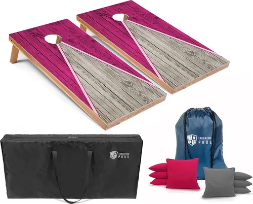 Vista 60 de Tailgating Pros Juego de tablero de Cornhole ligero con diseño piramidal con bolsas de frijoles y estuche de transporte, juego de cornhole