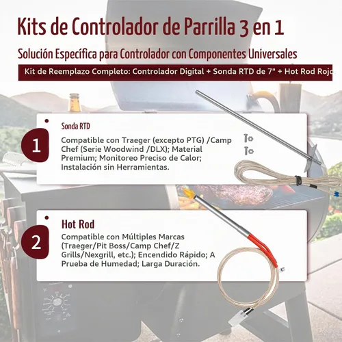 Vista 2 de Kit de controlador para Traeger BAC236, BAC365, BAC283, etc. (sin puertos de sonda de temperatura) - Compatible con Bronson 20, Pro 22/34, Texas
