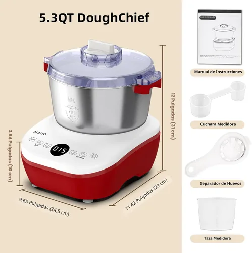 Vista 9 de AIZIYO DoughChief, Mezclador de masa de 5.3QT, Fabricador de masa con función de fermentación, Control de panel táctil, Tazón de acero inoxidable