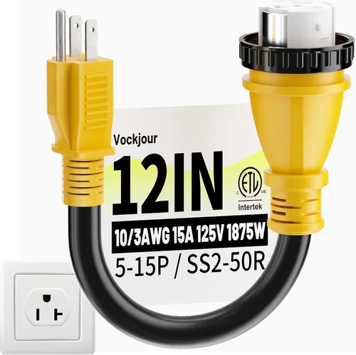 Vista 8 de Vockjour - Adaptador RV de 30 amperios a 50 amperios de 3 clavijas de 12 TT-30P a 14-50R