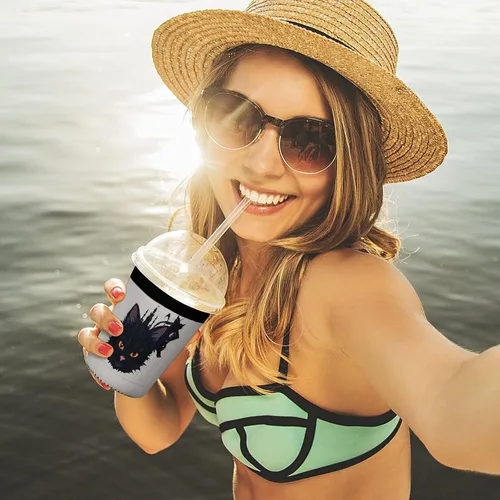 Vista 6 de Abstract Kitty Reusable Insulated Neoprene Iced Coffee Cup Sleeves 3 Sizes Diving Material Cup Durable Beverage Covers for Cold Coffee Tea Drinks