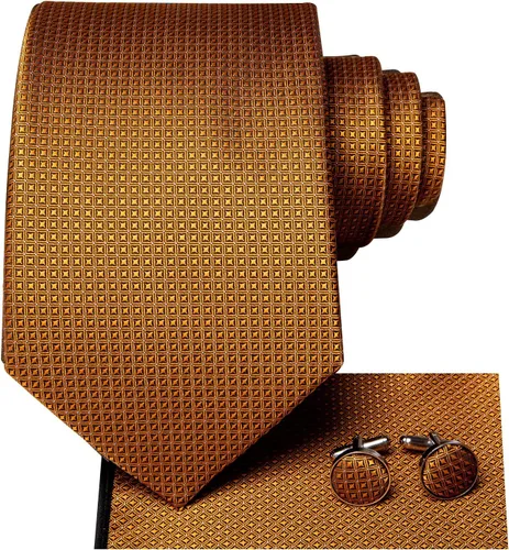 Vista 247 de Hi-Tie Corbata clásica de cachemira para hombre con pañuelo y gemelos a cuadros