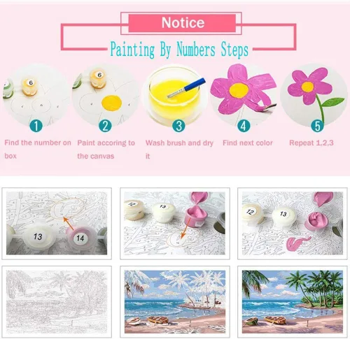 Vista 6 de Tucocoo Kits de pintura por números de flores de equinácea con pinceles y pigmento acrílico sobre lienzo para adultos, hermoso proyecto