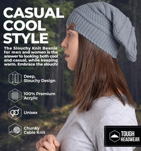 Vista 38 de Slouchy Cable tejido Gorro de lana por Tough Headwear – Gorro de lana de gran tamaño Sombreros Gorros Graves Sombreros Para Hombres y Mujeres