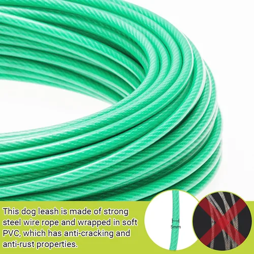 Vista 6 de Cable de amarre para perros, cable de 100 pies de largo para perro con cable de carrera de 10 pies para entrenamiento en el patio, correr, acampar