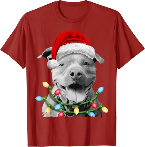 Vista 63 de Pit Bull Santa - Camiseta de perro con luces para árbol de Navidad para niños, Negro, S