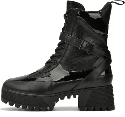 Vista 3 de Cape Robbin Botas de combate Hot Rod para mujer, botas de plataforma con tacones de bloque gruesos, botas altas para mujer