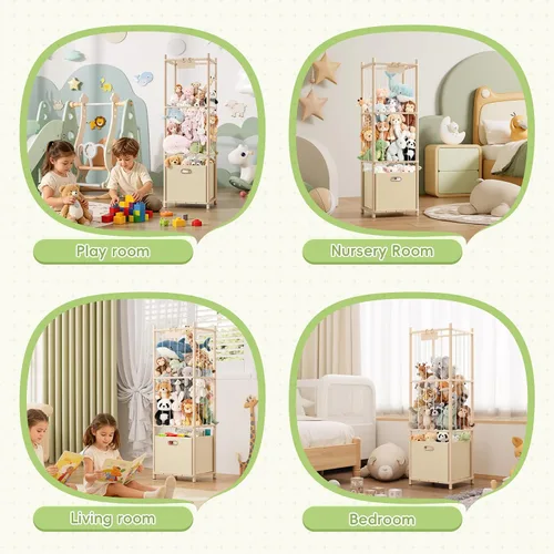 Vista 7 de Organizador de almacenamiento de animales de peluche, organizador grande de juguetes de madera con cajón para guardería, dormitorio, cuarto