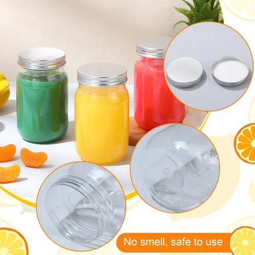 Vista 4 de Gerrii 24 tarros de plástico transparente de 16 onzas con tapas, vasos de cóctel rellenables, envases de avena vacíos durante la noche, recipientes