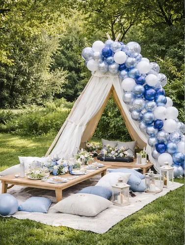 Vista 7 de Kit de guirnalda de globos azules y blancos plateados, 60 globos de látex de confeti azul cromado, blanco y plateado de 12 pulgadas para baby