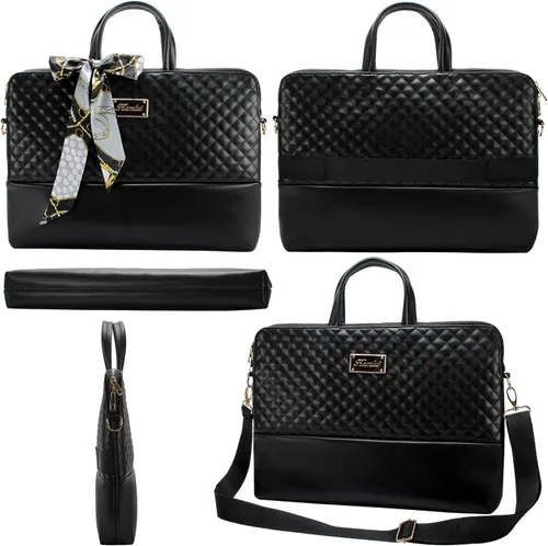 Vista 6 de Bolso para portátil de 15.6 pulgadas para mujer - Bolso para computador con funda para laptop, bandolera delgada para trabajo y viajes, de cuero PU