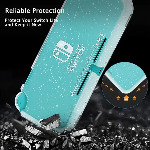 Vista 5 de DLseego Switch Lite 2019 - Funda protectora compatible con Nintendo Switch Lite, funda de TPU suave con purpurina y 2 protectores de pantalla