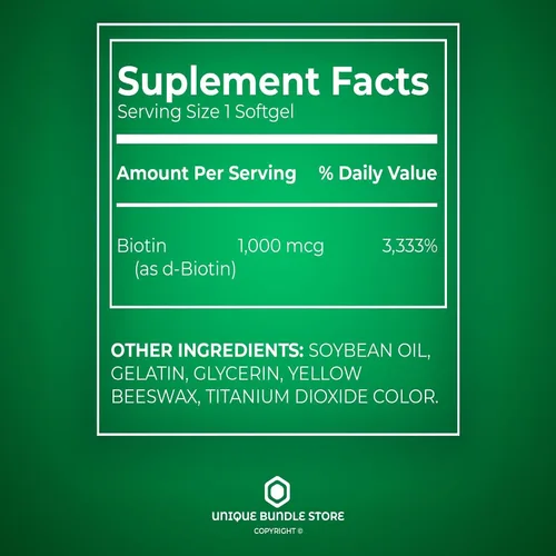 Vista 4 de Biotina 1000 mcg – 150 cápsulas blandas, suplemento de biotina sin gluten, apoya diariamente la salud del cabello, la piel y las uñas vitaminas
