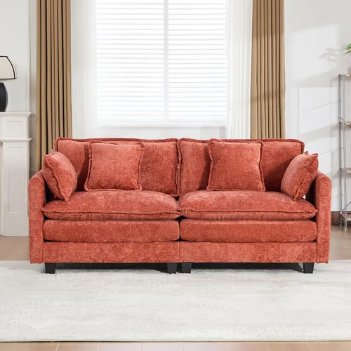 Vista 297 de Sofá seccional modular verde de 111.5", sofás seccionales grandes de 3 plazas para sala de estar, sofá nube oversized de tela chenille con otomana