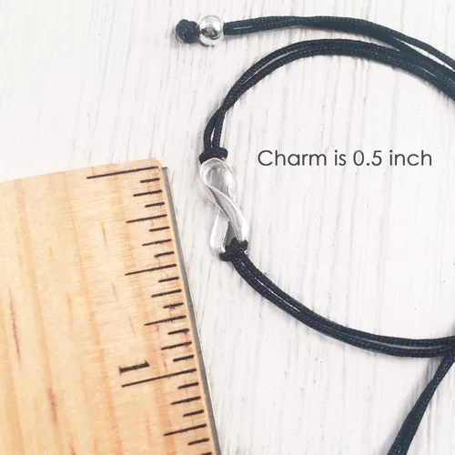 Vista 3 de Gray Thread Friendship Support Bracelet, Small Handmade Sterling Silver Ribbon Shaped Charm. Aware for Brain Tumor Cancer, Parkinson's, Aphasia.