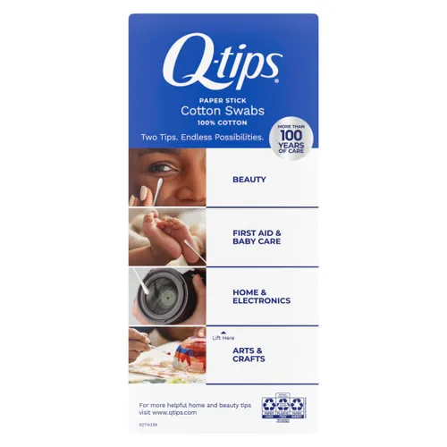 Vista 2 de Q-tips Hisopos de algodón, originales, para el hogar, primeros auxilios y belleza, 100% algodón, 500