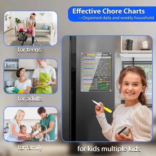 Vista 8 de PigPotParty Tabla Magnética de Tareas Acrílica para Niños en el Refrigerador – 9.5"x12" Tablero de Tareas de Borrado en Seco Diario y Semanal con 8