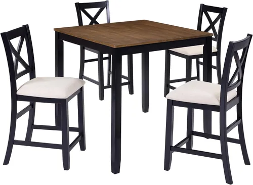 Vista 7 de Juego de mesa de comedor de 5 piezas para 4, juego de mesa de comedor cuadrada de madera maciza, juego de mesa de cocina con mesa cuadrada y 4