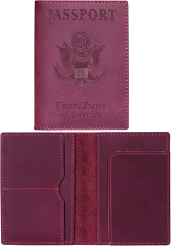 Vista 24 de HIFA Funda de cuero para pasaporte, funda para pasaporte hecha a mano con ranura para tarjetas y boletos, piel auténtica, diseño elegante, fácil