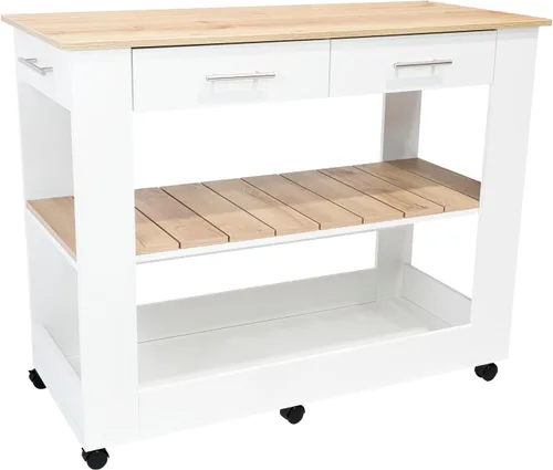 Vista 7 de FM FURNITURE Brooklyn 80 Isla de cocina con acento de roble claro, con estantes y cajones