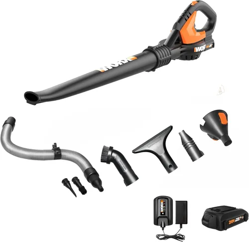 Vista 9 de WORX WG545.9 Soplador de hojas inalámbrico de 20V, sopladores eléctricos para el cuidado del césped con 120 MPH y 2.7 libras, diseño de boquilla