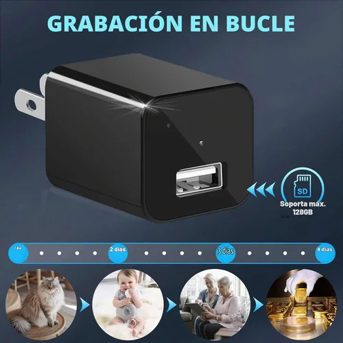 Vista 3 de Cámara del cargador del USB, 1080P HD cámaras de seguridad inteligentes interior de la niñera del animal doméstico Detección de movimiento
