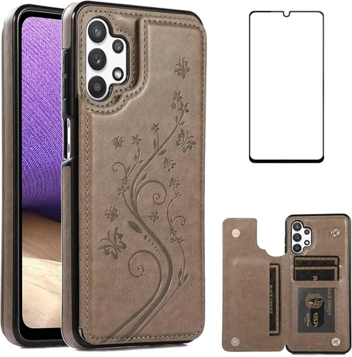 Vista 8 de Funda de teléfono para Samsung Galaxy A32 5G de 6.5 pulgadas con protector de pantalla de vidrio templado, tarjetero/tarjetero/cartera, soporte