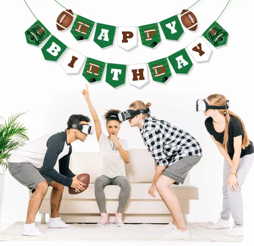 Vista 4 de Blulu Decoraciones de fiesta de fútbol – Cartel de feliz cumpleaños de fútbol, banderas de cuerda, letrero de banderines temáticos deportivos