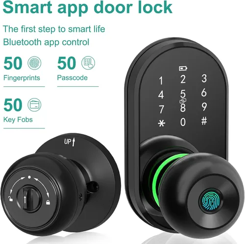 Vista 7 de Cerradura inteligente para puerta de entrada sin llave con perilla, cerradura de puerta con teclado y huella dactilar con mango, código electrónico
