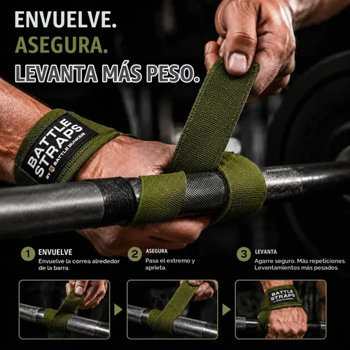 Vista 6 de Battle Bunker Lifting Wrist Straps for Weightlifting - Deadlifts & Pull-Ups Verde OD